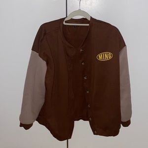 SHEIN brown and tan colorblock buttoned sweatshirt